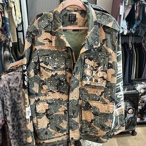 Punk Royal Camouflage Jacket with White Accents